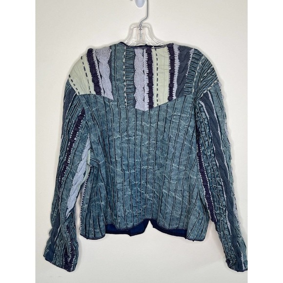 Coldwater Creek Women's Jacket Size XL Crochet Denim Boho Indigo Patchwork Y2K - Picture 2 of 15